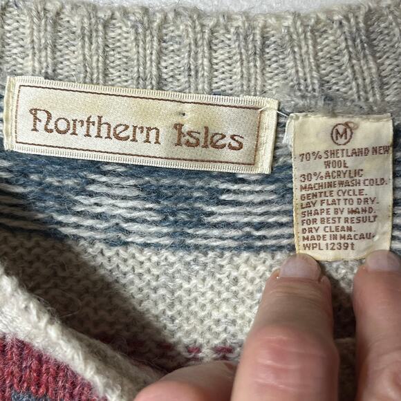 Northern Isles Sweater VTG Nordic Shetland Wool Acrylic Gray Blue Pullover M - Picture 6 of 6